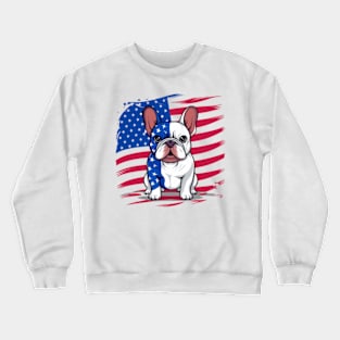 A cartoon French bulldog with American flag Crewneck Sweatshirt